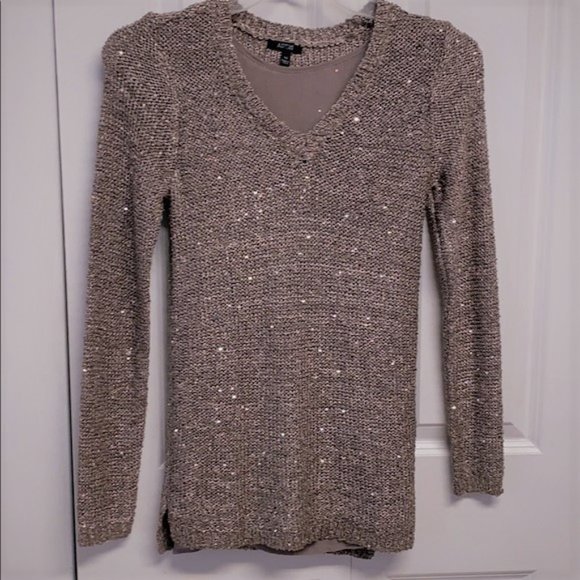 Apt 9 Light Purple Silver Sparkle Sequins V Neck Pull Over Sweater Size XS - Picture 1 of 6